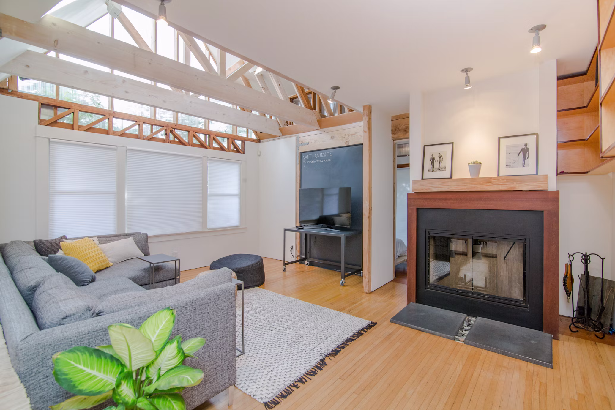 Comfortable finished basement with fireplace